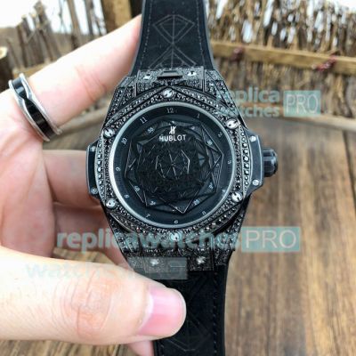 Swiss Clone Hublot Big Bang Watch - Sang Bleu All Black 45mm